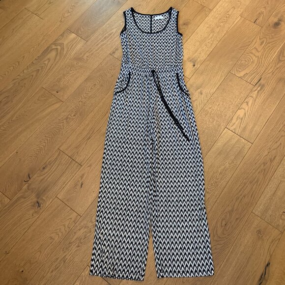 Calvin Klein Sleeveless Chevron Strip Drawstring Jumpsuit with Pockets Size 6 - Picture 1 of 13